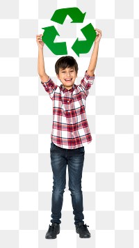 Kid with recycle sign png, transparent background