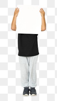 Png boy holding blank card, transparent background