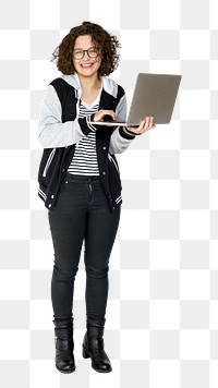 Girl with laptop png, transparent background