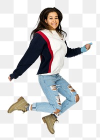 Young Woman Jumping png, transparent background