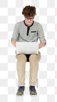 Man using laptop  png, transparent background