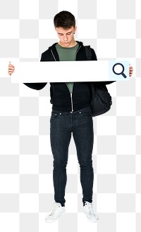 Blank searching banner png man, transparent background