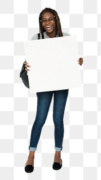 Png Black woman holding blank placard, transparent background