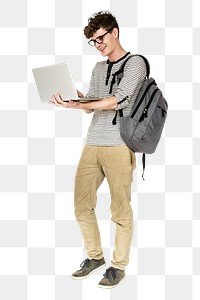 Laptop png teenage student, transparent background