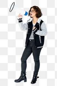 Megaphone woman png, transparent background