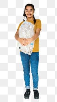 Collecting recyclable trash png, transparent background