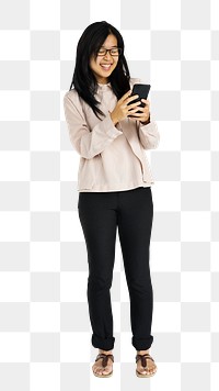 Asian girl texting png, transparent background