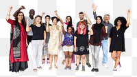 Diverse people cheering png, transparent background