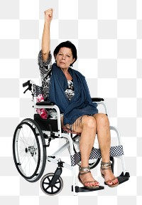 Png strong woman on wheelchair, transparent background