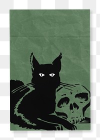 Green poster png black cat, transparent background