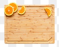Png oranges on cutting board, transparent background