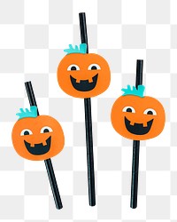 PNG Halloween pumpkin straws, collage element, transparent background