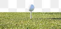 Close up on golf ball on green grass, collage element, transparent background