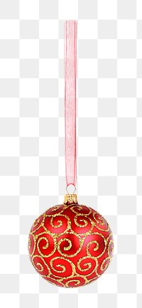 Ornament ball png, red, isolated object, transparent background