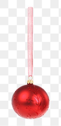 Red ornament ball png, isolated object, transparent background