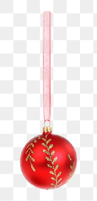 Ornament ball png, red, isolated object, transparent background