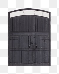 Black wooden door png, isolated object, transparent background