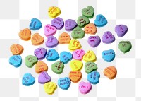 Colorful heart candies png sticker, transparent background