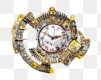 Png old clock, isolated object, transparent background