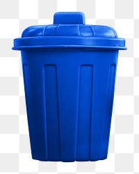 Png blue garbage bin, isolated collage element, transparent background