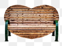 Png heart wooden bench, isolated object, transparent background