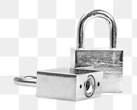 Png silver pad locks, isolated object, transparent background