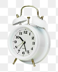 Png white alarm clock, isolated object, transparent background