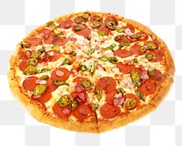 Peperoni gourmet pizza png, transparent background