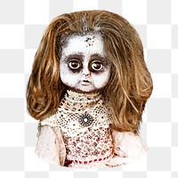 Png antique scary doll, isolated object, transparent background