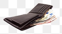 Png cash in wallet, isolated object, transparent background