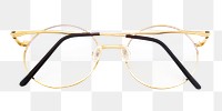 Png golden frame eyeglasses, isolated object, transparent background