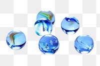 Png blue marbles, isolated collage element, transparent background