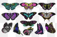 Aesthetic butterfly png sticker, vintage insect illustration set, transparent background. Remixed from the artwork of E.A. Séguy.