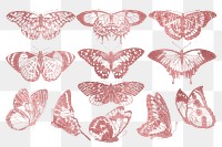 Pink glittery butterfly png sticker, aesthetic insect set, transparent background. Remixed from the artwork of E.A. Séguy.