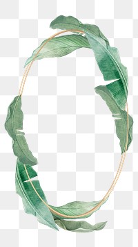 Gold oval frame png banana leaf, transparent background