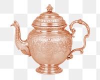 Rose gold teapot png, vintage kitchenware image, transparent background. Remixed by rawpixel.