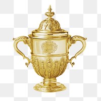 Gold two-handled png cup, vintage decoration, transparent background. Remixed by rawpixel.