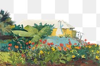 PNG Flower garden, vintage border illustration by Winslow Homer, transparent background. Remixed by rawpixel.