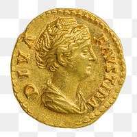 Gold Aureus coin png, ancient Roman money, transparent background. Remixed by rawpixel.