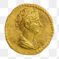 Gold Aureus coin png, ancient Roman money, transparent background. Remixed by rawpixel.