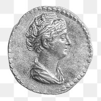Silver Aureus coin png, ancient Roman money, transparent background. Remixed by rawpixel.