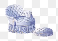 Vintage blue armchair png, furniture illustration, transparent background. Remixed by rawpixel.