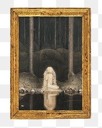 Gold picture frame png, with John Bauer's famous painting on transparent background. Remixed by rawpixel.