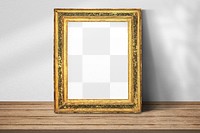 Gold picture frame png mockup, transparent design. Remixed by rawpixel.