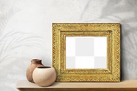 Gold picture frame png mockup, transparent design. Remixed by rawpixel.