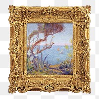 Gold picture png frame, with William de Leftwich Dodge's painting on transparent background. Remixed by rawpixel.