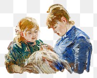 Little girl png with nanny, vintage illustration by Berthe Morisot, transparent background. Remixed by rawpixel.