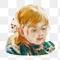 Little girl png, vintage illustration by Berthe Morisot, transparent background. Remixed by rawpixel.