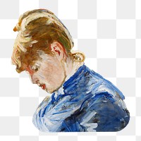 Victorian woman png, vintage illustration by Berthe Morisot, transparent background. Remixed by rawpixel.