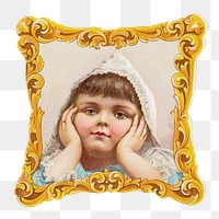 Framed vintage png little girl painting, transparent background. Remixed by rawpixel.